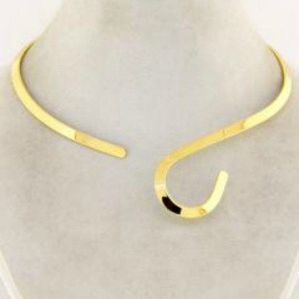 S Curve Choker Necklace Gold tone New Trendy